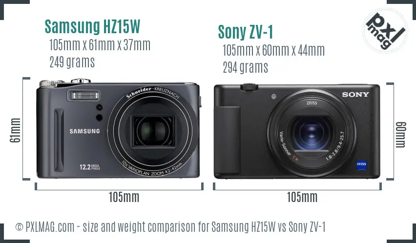 Samsung HZ15W vs Sony ZV-1 size comparison