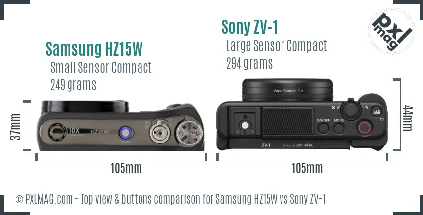 Samsung HZ15W vs Sony ZV-1 top view buttons comparison