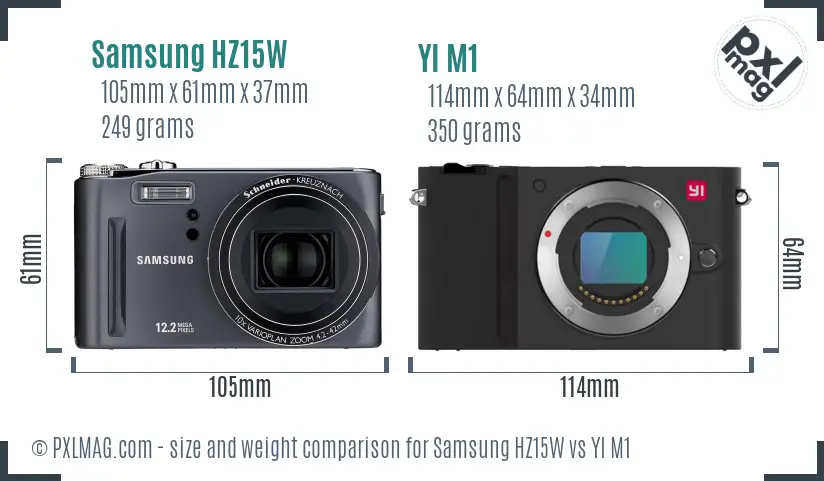 Samsung HZ15W vs YI M1 size comparison
