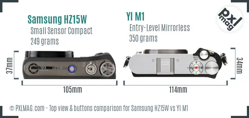 Samsung HZ15W vs YI M1 top view buttons comparison