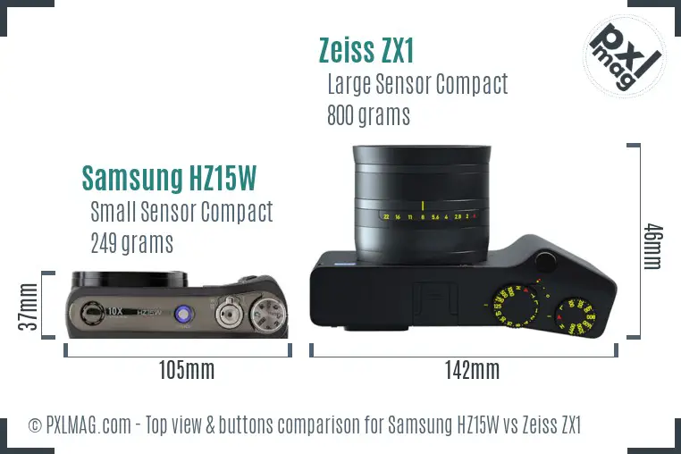 Samsung HZ15W vs Zeiss ZX1 top view buttons comparison