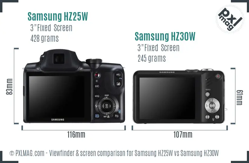 Samsung HZ25W vs Samsung HZ30W Screen and Viewfinder comparison
