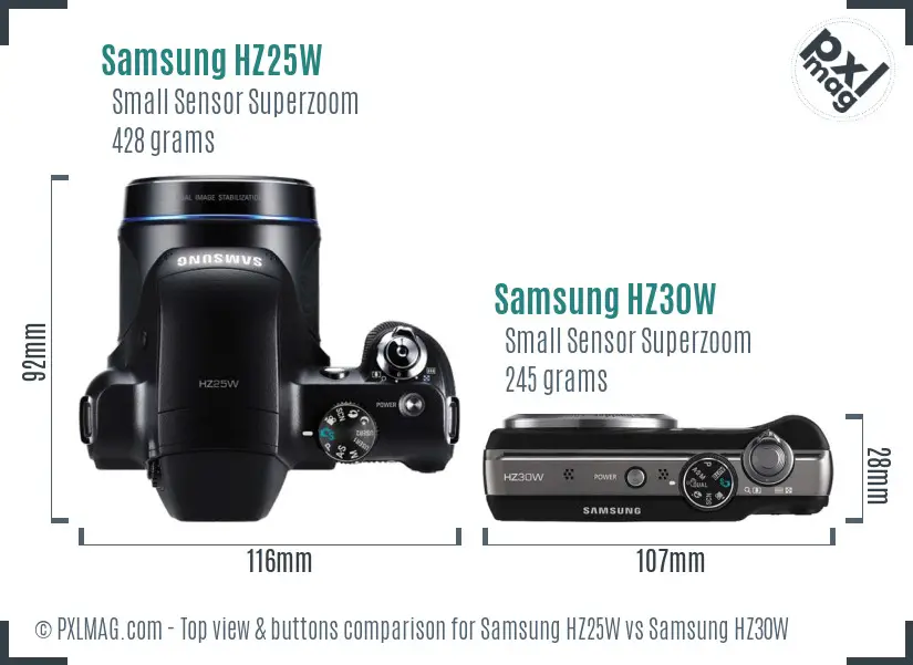 Samsung HZ25W vs Samsung HZ30W top view buttons comparison