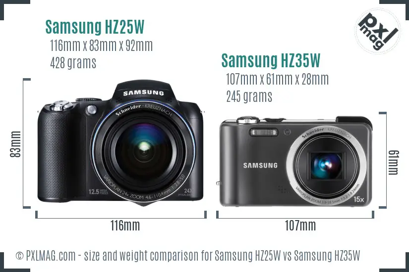 Samsung HZ25W vs Samsung HZ35W size comparison