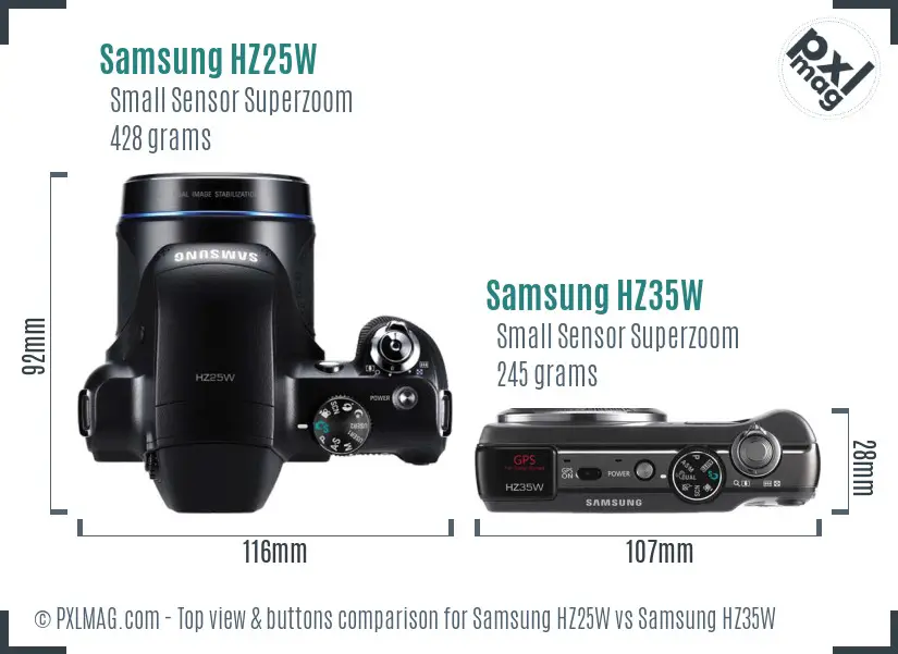 Samsung HZ25W vs Samsung HZ35W top view buttons comparison