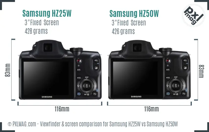 Samsung HZ25W vs Samsung HZ50W Screen and Viewfinder comparison