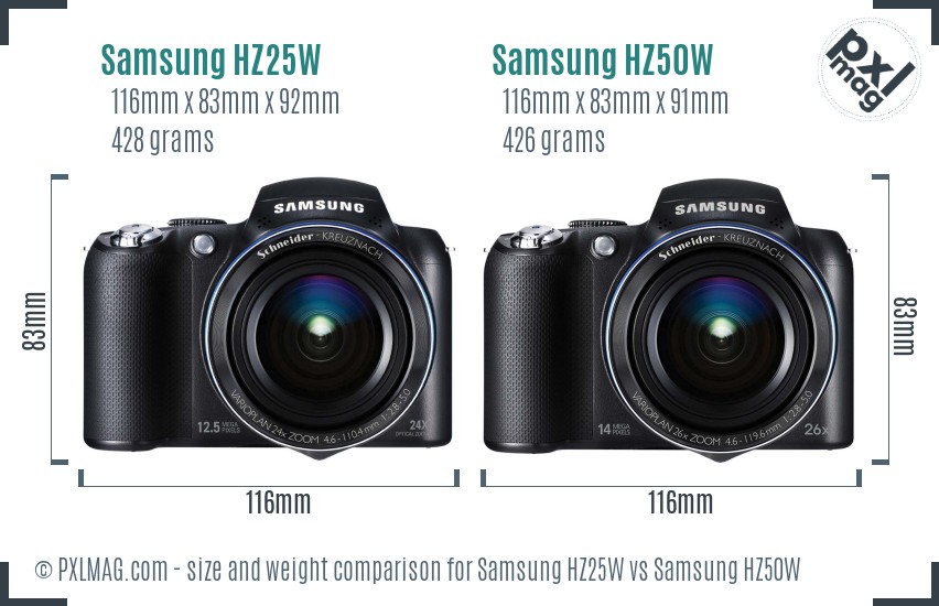 Samsung HZ25W vs Samsung HZ50W size comparison