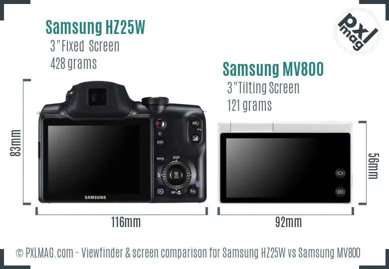 Samsung HZ25W vs Samsung MV800 Screen and Viewfinder comparison