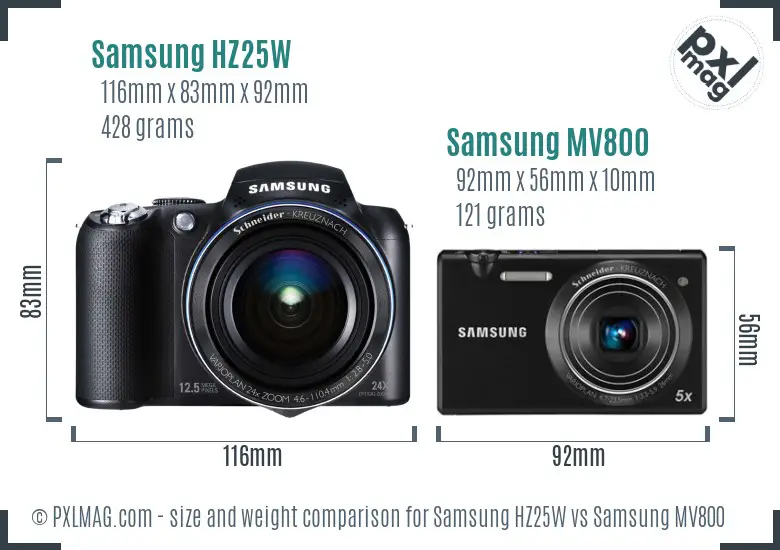 Samsung HZ25W vs Samsung MV800 size comparison
