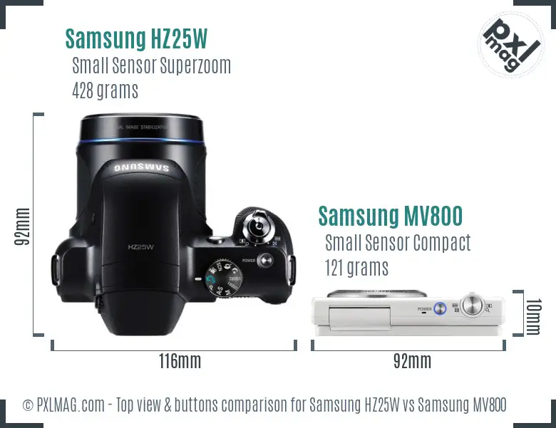 Samsung HZ25W vs Samsung MV800 top view buttons comparison