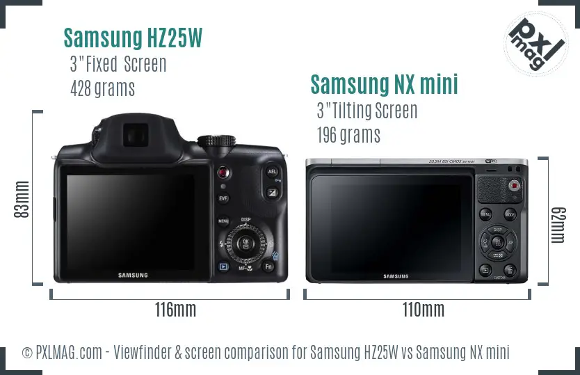 Samsung HZ25W vs Samsung NX mini Screen and Viewfinder comparison