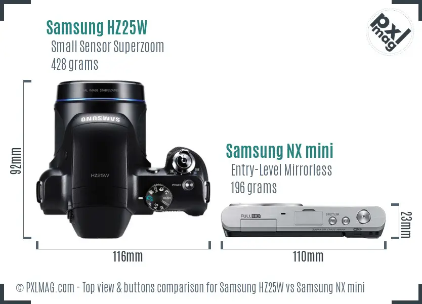 Samsung HZ25W vs Samsung NX mini top view buttons comparison