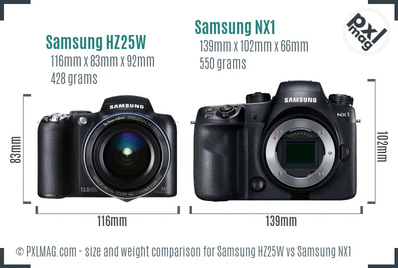 Samsung HZ25W vs Samsung NX1 size comparison