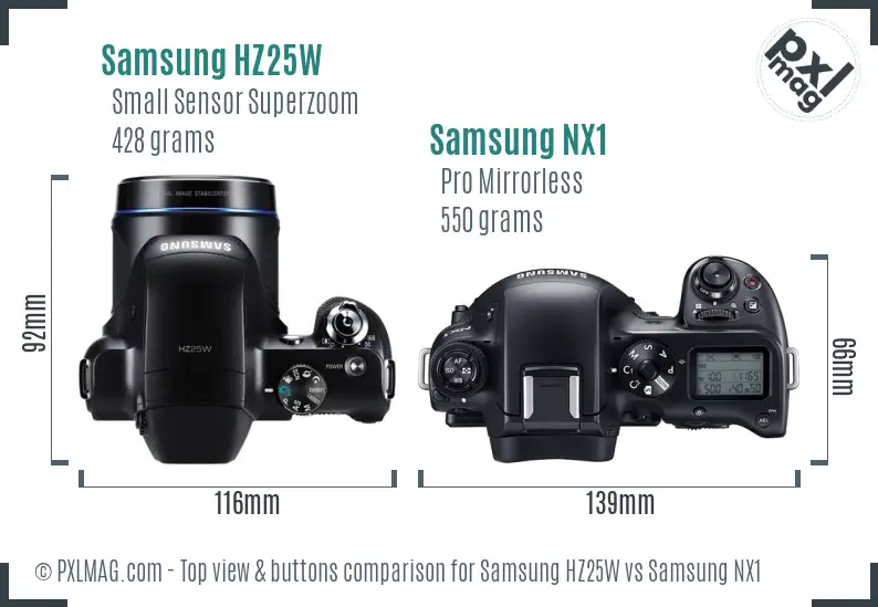 Samsung HZ25W vs Samsung NX1 top view buttons comparison