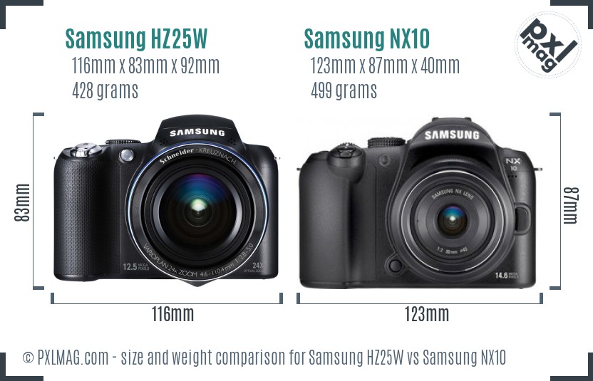 Samsung HZ25W vs Samsung NX10 size comparison