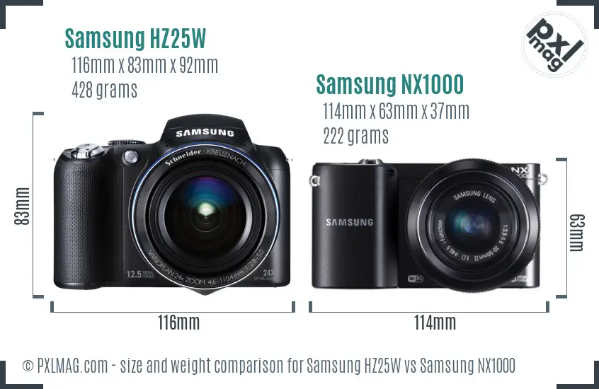 Samsung HZ25W vs Samsung NX1000 size comparison
