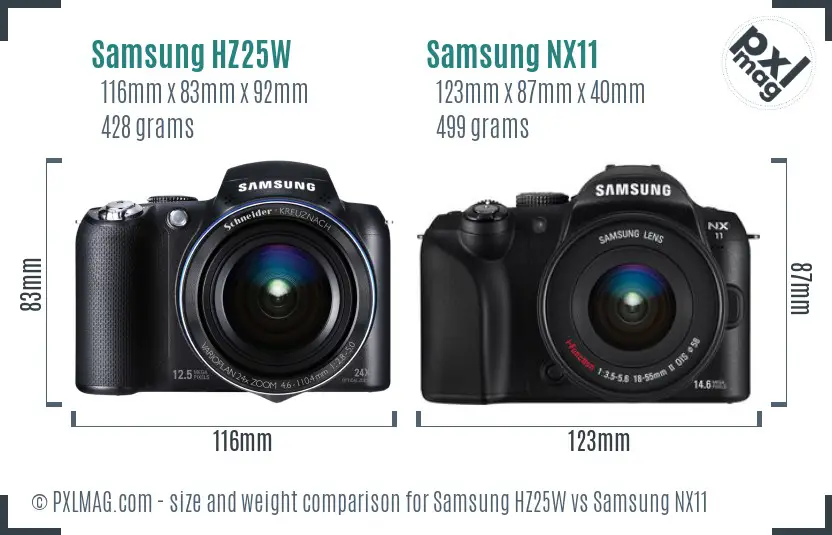 Samsung HZ25W vs Samsung NX11 size comparison