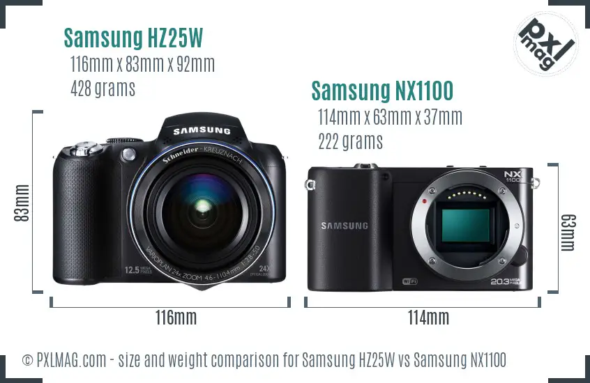 Samsung HZ25W vs Samsung NX1100 size comparison