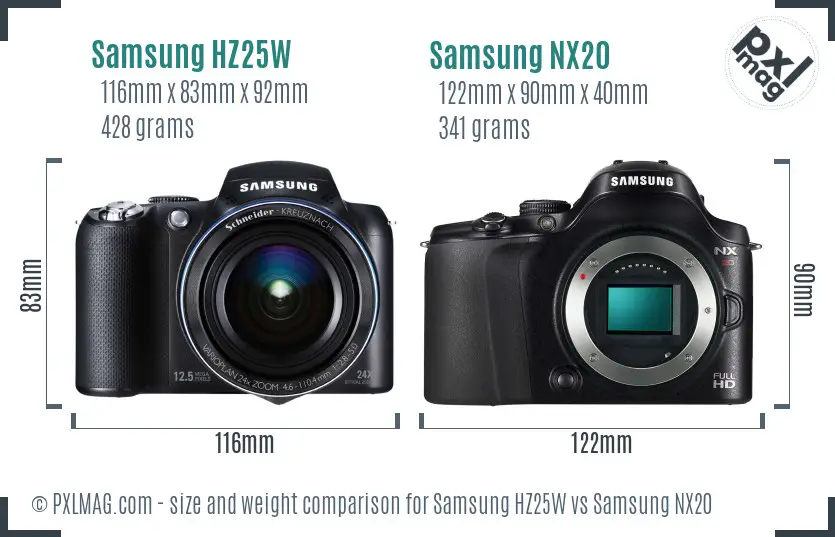 Samsung HZ25W vs Samsung NX20 size comparison