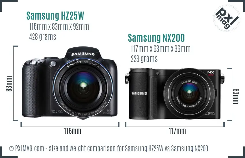 Samsung HZ25W vs Samsung NX200 size comparison