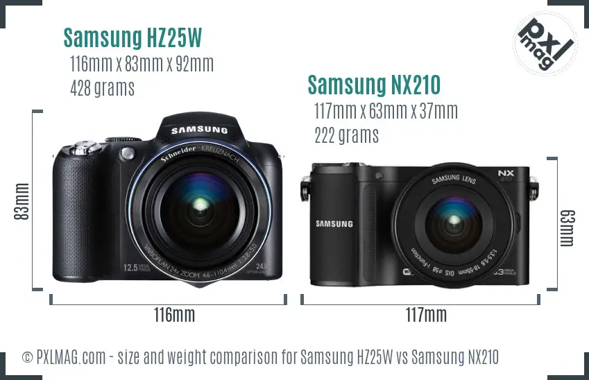 Samsung HZ25W vs Samsung NX210 size comparison