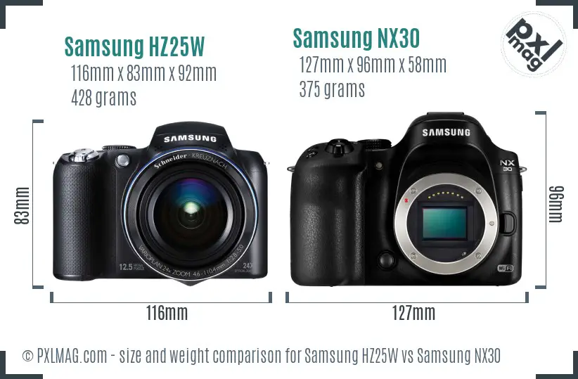 Samsung HZ25W vs Samsung NX30 size comparison