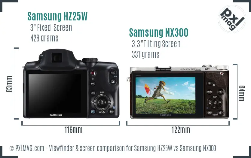 Samsung HZ25W vs Samsung NX300 Screen and Viewfinder comparison