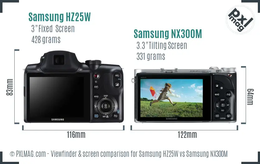 Samsung HZ25W vs Samsung NX300M Screen and Viewfinder comparison