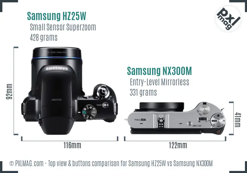Samsung HZ25W vs Samsung NX300M top view buttons comparison