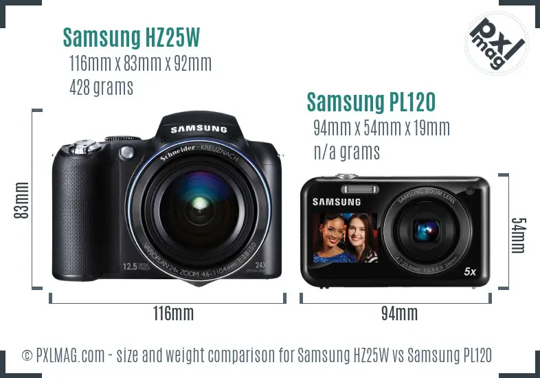 Samsung HZ25W vs Samsung PL120 size comparison