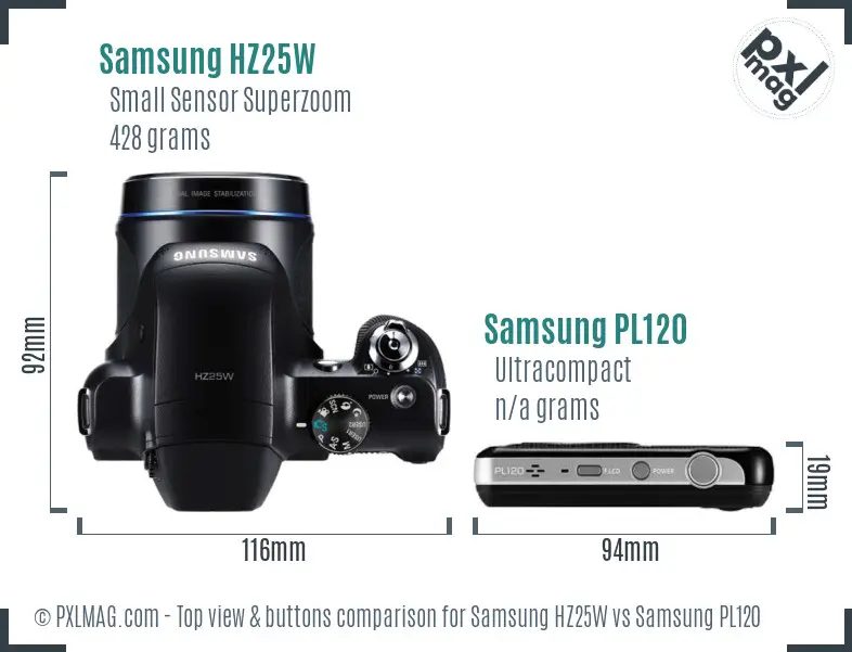 Samsung HZ25W vs Samsung PL120 top view buttons comparison