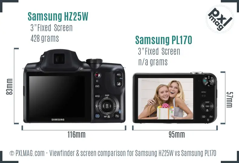 Samsung HZ25W vs Samsung PL170 Screen and Viewfinder comparison