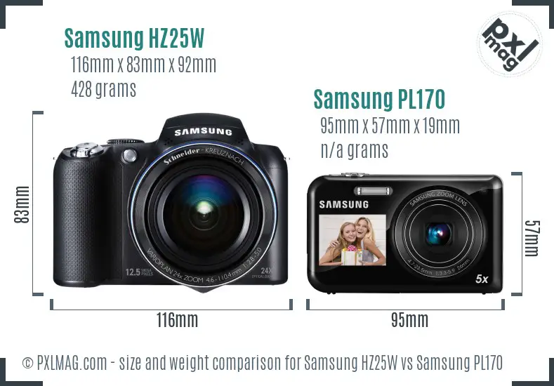 Samsung HZ25W vs Samsung PL170 size comparison