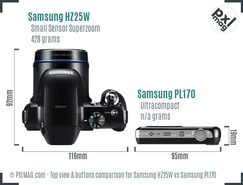 Samsung HZ25W vs Samsung PL170 top view buttons comparison