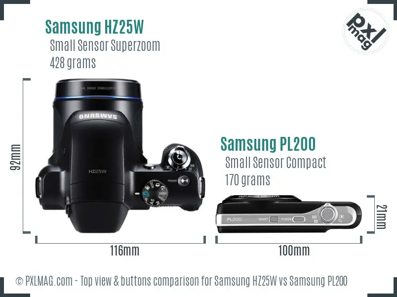 Samsung HZ25W vs Samsung PL200 top view buttons comparison