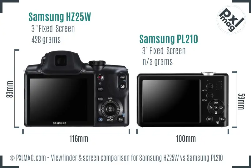 Samsung HZ25W vs Samsung PL210 Screen and Viewfinder comparison Samsung HZ25W vs Samsung PL210 Screen and Viewfinder comparison