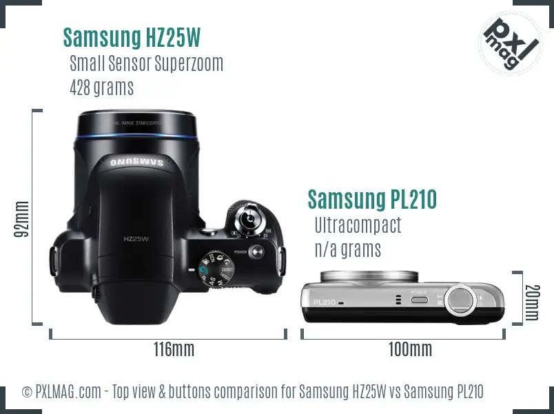 Samsung HZ25W vs Samsung PL210 top view buttons comparison Samsung HZ25W vs Samsung PL210 top view buttons comparison