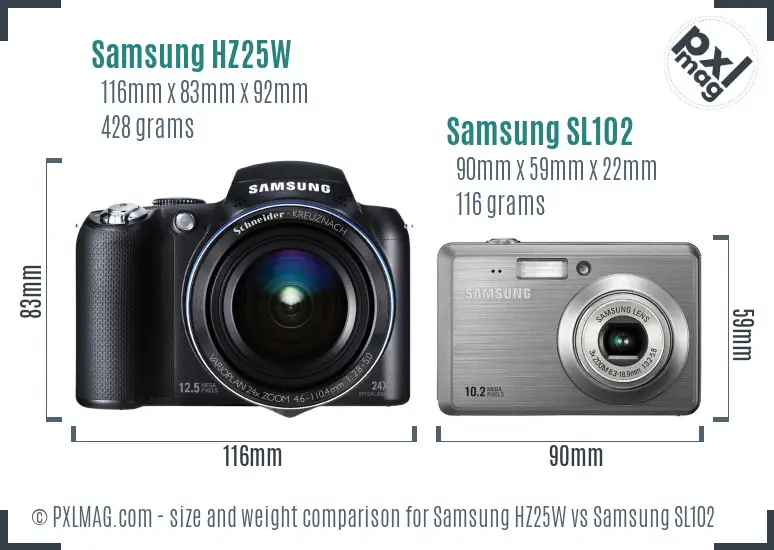 Samsung HZ25W vs Samsung SL102 size comparison