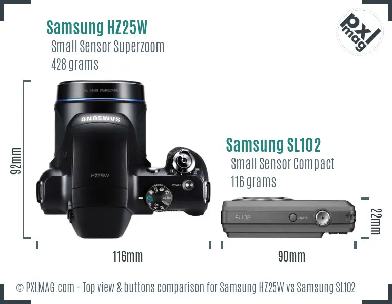Samsung HZ25W vs Samsung SL102 top view buttons comparison