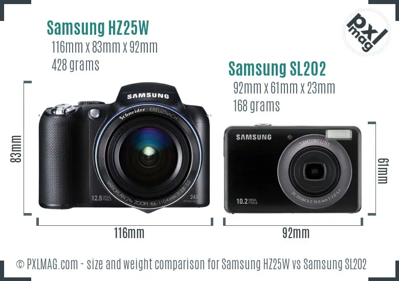 Samsung HZ25W vs Samsung SL202 size comparison