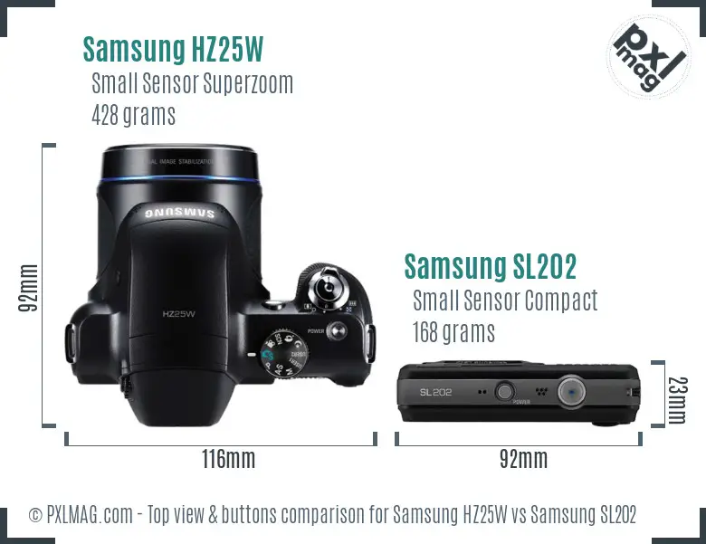 Samsung HZ25W vs Samsung SL202 top view buttons comparison