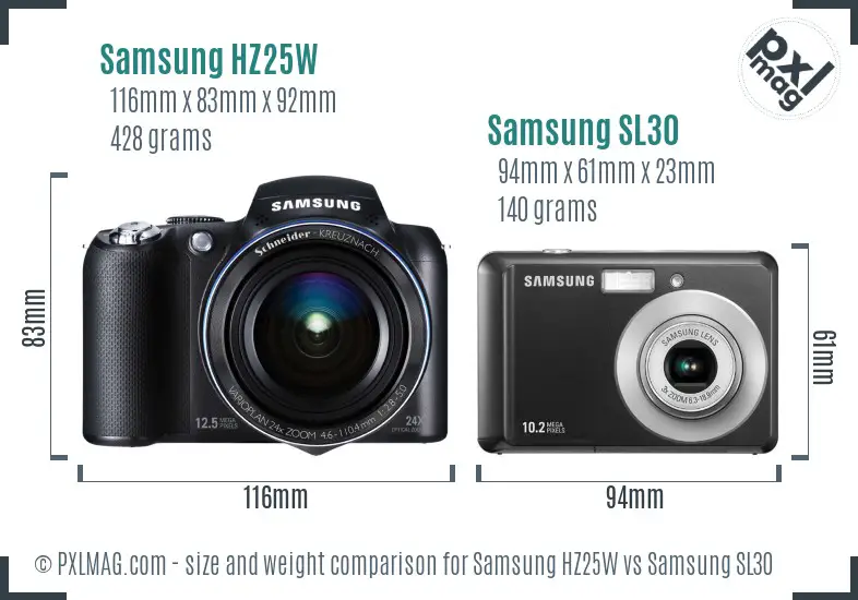 Samsung HZ25W vs Samsung SL30 size comparison