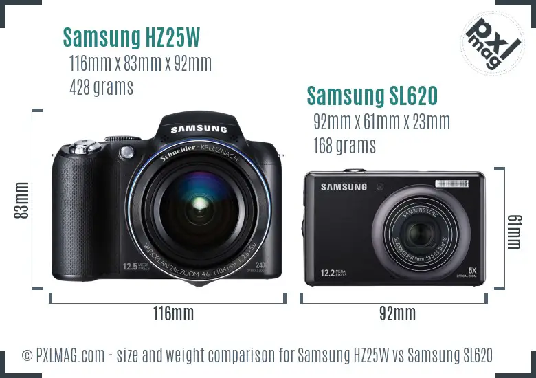 Samsung HZ25W vs Samsung SL620 size comparison