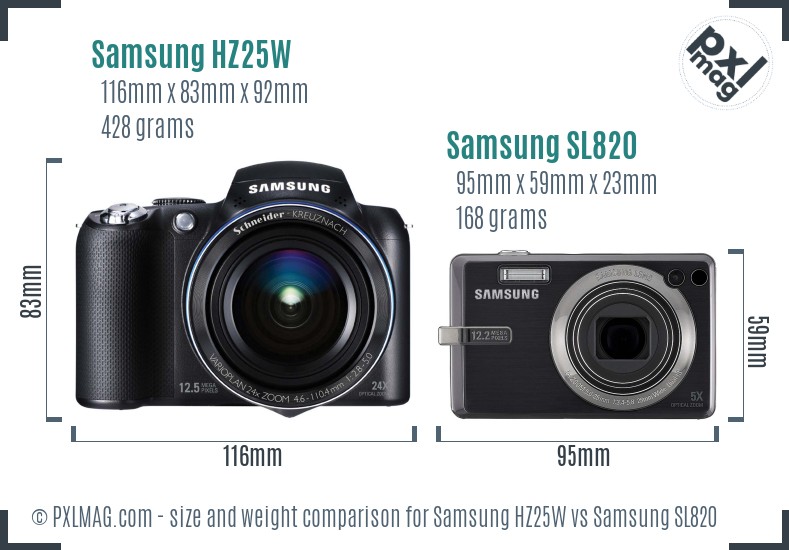 Samsung HZ25W vs Samsung SL820 size comparison