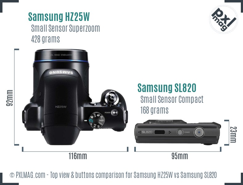 Samsung HZ25W vs Samsung SL820 top view buttons comparison