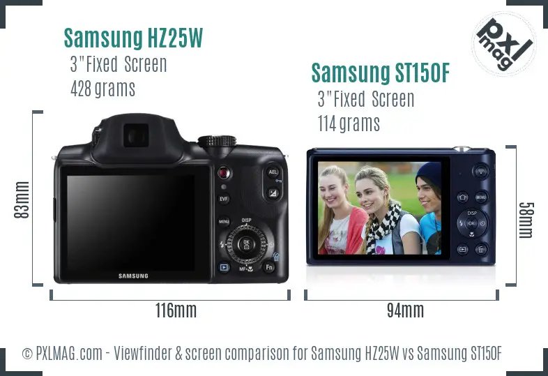 Samsung HZ25W vs Samsung ST150F Screen and Viewfinder comparison