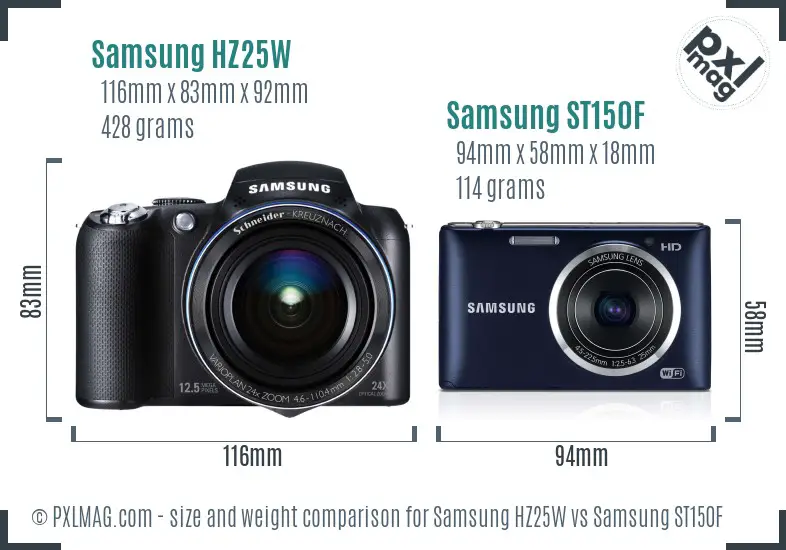 Samsung HZ25W vs Samsung ST150F size comparison