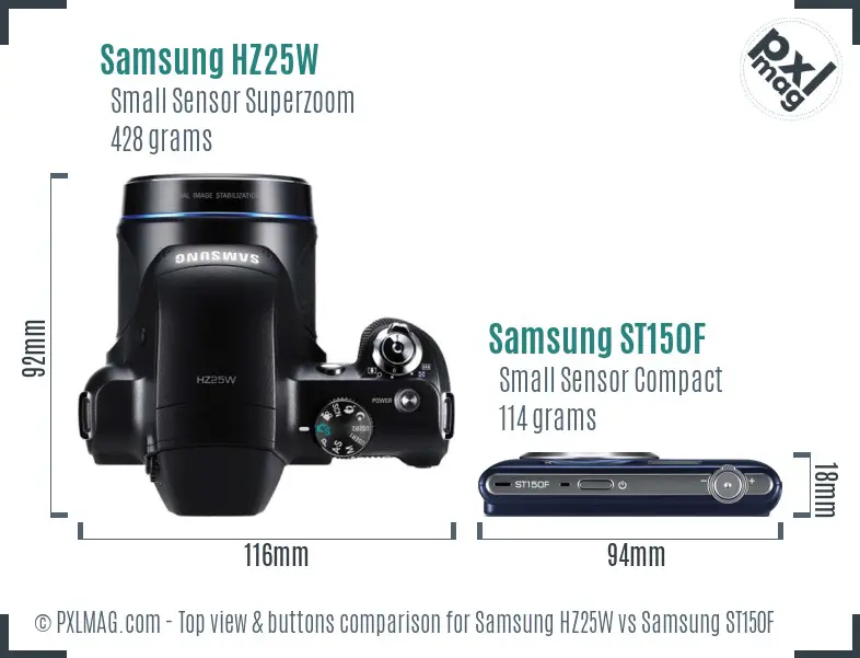 Samsung HZ25W vs Samsung ST150F top view buttons comparison