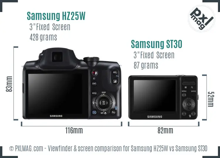 Samsung HZ25W vs Samsung ST30 Screen and Viewfinder comparison