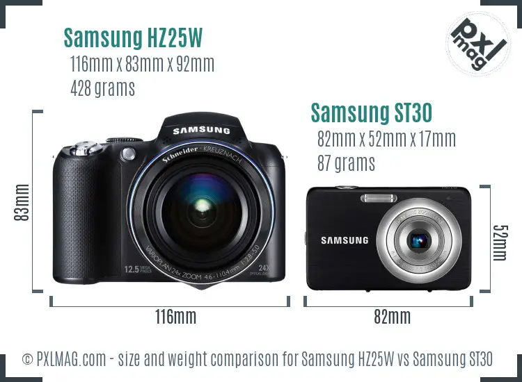 Samsung HZ25W vs Samsung ST30 size comparison